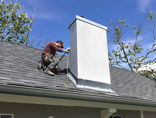 Glendale Chimney Sweep team member finishing chimney construction in Glendale, CA