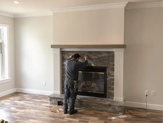 Glendale Chimney Sweep finishing a custom fireplace install in Glendale, CA